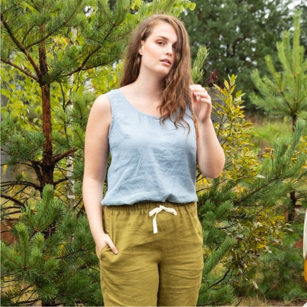 notPERFECTLINEN Porto Sleeveless Linen top in Swedish Blue